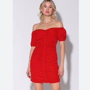 Walter Baker Odette Ruched Off Shoulder Dress Tomato Red Women's Size 6